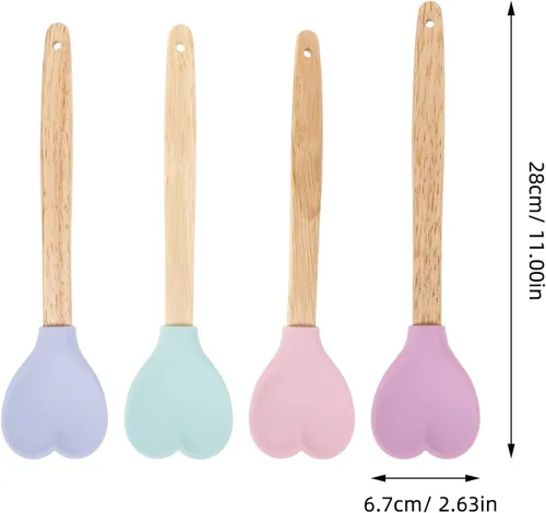 Vista 5 de Hemoton - 4 cucharas de sopa de silicona en forma de corazón de 11.02 pulgadas Juego de mezcla Cuchara de ensalada de cocina para revolver servir