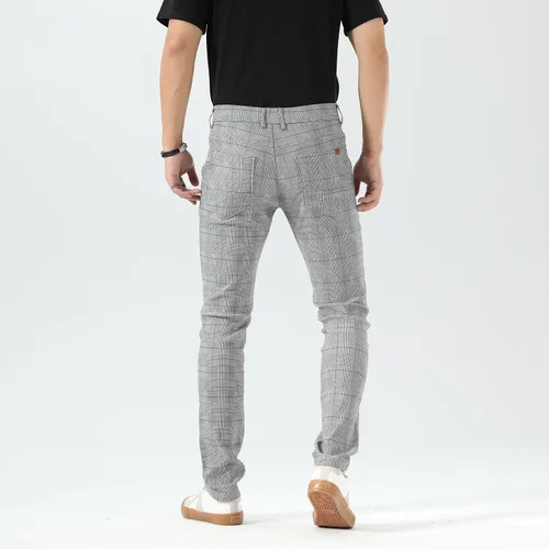 Vista 7 de Plaid&Plain Pantalones a cuadros para hombre, pantalones de vestir ajustados para hombre, pantalones chinos ajustados para hombre