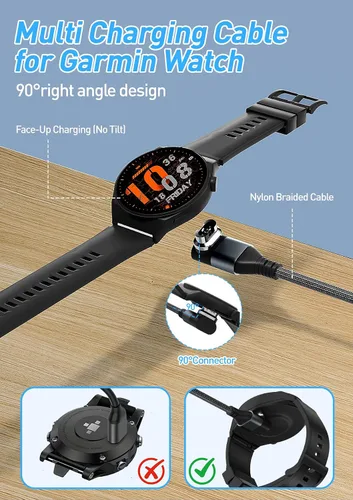 Vista 2 de Cable de carga múltiple de 100 W para Garmin Watch, cable de carga rápida USB múltiple de 10 pies con USB-C (100 W), Lightning, Micro-USB y cargador