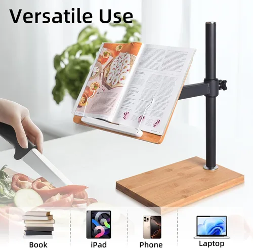 Vista 3 de wishacc Soporte de libro ajustable para lectura, soporte ergonómico de lectura de libros de escritorio con ajuste de altura y ángulo, soporte