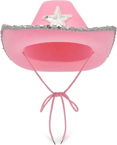 Vista 6 de Zodaca Paquete de 4 sombreros de vaquera, fieltro rosa claro, adulto, 14.5 x 11.5 x 5 pulgadas, juego de 4 sombreros de vaquero rosa para mujer