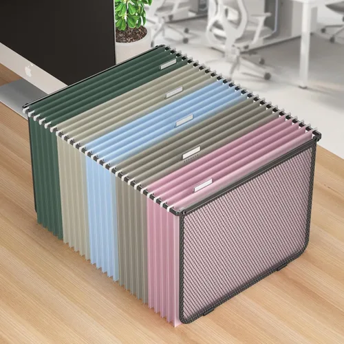 Vista 4 de Juego de 2 marcos para carpetas de archivos colgantes, organizador de archivos colgantes con malla de metal para tamaño legal/carta, carpetas