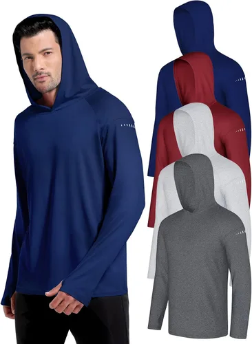 Vista 10 de Paquete de 4 camisetas de pesca con capucha UPF 50+ de manga larga para Gris claro-blanco-azul claro-gris profundo