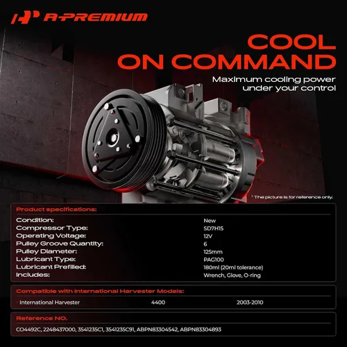 Vista 2 de A-Premium Compresor A/C con embrague compatible con International Harvester 4400 2003-2010 for International Harvester 4400 2003-2010