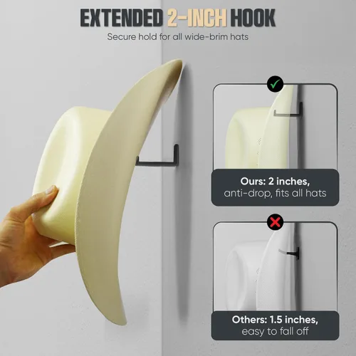Vista 2 de Modern JP - Ganchos adhesivos para colgar sombreros en la pared (6 unidades) - Perchero para sombreros de vaquero, organizador para sombreros de ala