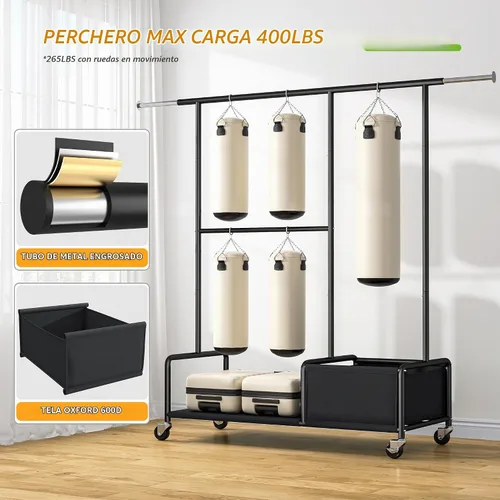 Vista 8 de Raybee Percheros para colgar ropa, perchero ajustable con ruedas bloqueables, estantes de almacenamiento, estante multifuncional para dormitorio