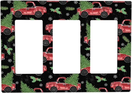 Vista 63 de Cubierta de interruptor de luz dúplex de 1 banda, cubierta decorativa de Navidad con copos de nieve rojos, placa frontal decorativa para cocina