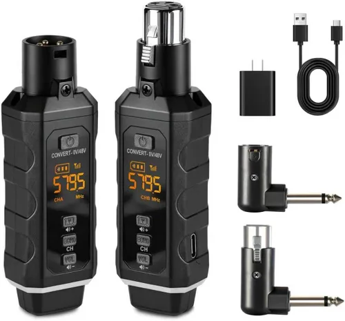 Vista 11 de Transmisor y receptor inalámbrico XLR adaptador de micrófono inalámbrico UHF para rango de 164 pies 8 horas Batería adaptador de micrófono