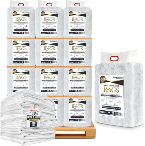 Vista 19 de Trapos de Limpieza Premium de Camisetas Blancas (Bolsa de 1 libra) – Trapos de Algodón Blanco para Limpieza, Teñido, Pintura, Aceite, Grasa