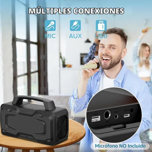 Vista 3 de BUGANI Altavoz Bluetooth, potente altavoz inalámbrico portátil de 80 W IPX7 impermeable, altavoces fuertes para exteriores con mango de 24 horas