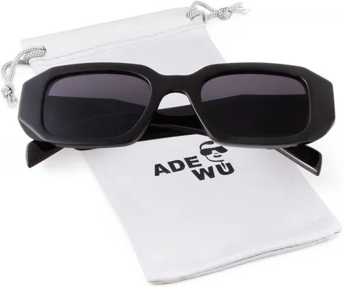Vista 6 de ADE WU Lentes de sol rectangulares para mujer, estilo retro, a la moda, angostos, cuadrados, con protección UV400, Marco negro/lente gris
