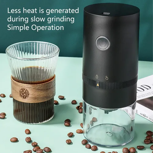 Vista 3 de Topyond Molinillo de café eléctrico, molinillo de granos de café, molinillo negro de carga USB, para el hogar, cocina, café, grano, especias