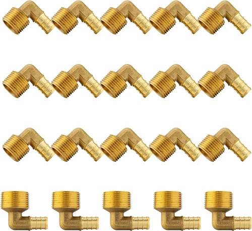 Vista 12 de Paquete de 5 accesorios PEX, adaptador de codo NPT roscado macho Pex de 1/2 pulgadas x 3/4 pulgadas, accesorios de engarce de latón, para tubería