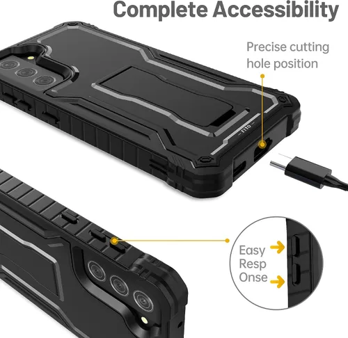 Vista 3 de FITO Funda para Samsung Galaxy S21 FE, doble capa a prueba de golpes resistente para teléfono Samsung S21 FE 5G con protector de pantalla, soporte