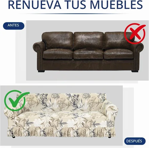 Vista 3 de FUANGUI Funda para Sofá de 1 Pieza, Funda Elástica para Sofá Estampada para Sofá de 3 Cojines con Falda Apta para Mascotas, Fundas de Sofá Lavables