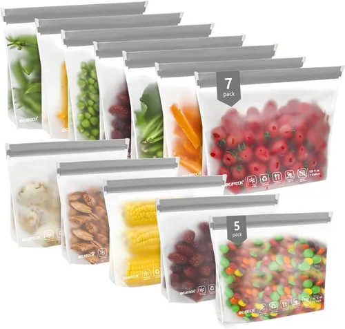 Vista 14 de IDEATECH Paquete de 12 bolsas de almacenamiento de alimentos aptas para lavavajillas, bolsas de congelador sin BPA, bolsas reutilizables