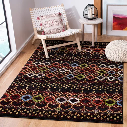 Vista 13 de SAFAVIEH Amsterdam Collection Alfombra Decorativa - 2.3 pies x 4 pies, Negro & Multi, Diseño Marroquí Bohemio, Sin Desprendimiento y Fácil Cuidado