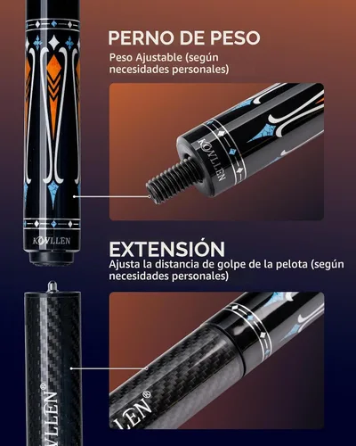 Vista 8 de KONLLEN 2.0 Carbon Fiber Pool Cue, Low Deflection Billiard Stick 015 AK-10YF 2.0 set-negro