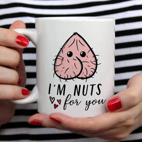 Vista 4 de YouNique Designs Taza con texto en inglés "I Nuts about You", taza de café de aniversario para hombres, taza de cumpleaños para novio, novia