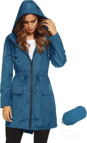 Vista 31 de LOMON Chaqueta ligera impermeable con capucha para mujer, para exteriores