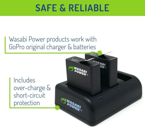 Vista 4 de Wasabi Power Batería (paquete de 2) y cargador triple para GoPro Hero 8 negro (totalmente compatible), Hero 7 Black, Hero 6 Black, Hero 5 Black