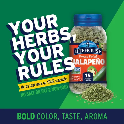 Vista 3 de Litehouse Pimientos de jalapeño liofilizados – Pimiento liofilizado, sustituto del jalapeño fresco, hojuelas de pimiento seco, sin OMG, sin gluten
