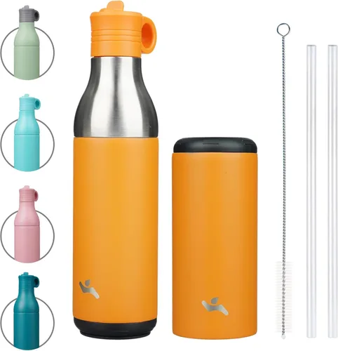 Vista 20 de Konokyo Botella de agua de acero inoxidable de 13 onzas con pajilla, aislada, botella de viaje de metal reutilizable con parte inferior extraíble