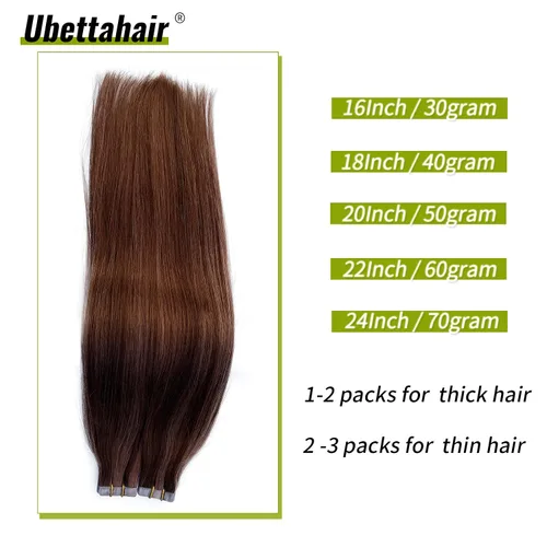 Vista 5 de Ubetta Extensiones de cabello humano real con cinta, 20 piezas de doble cara con trama de piel, extensiones de cabello Remy invisible, con cinta