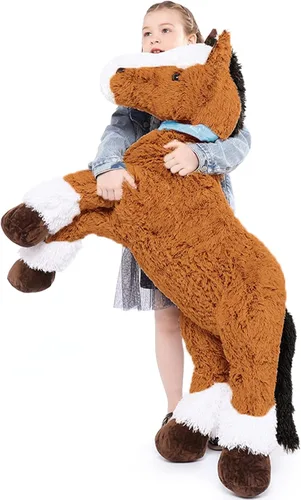 Vista 8 de Tezituor Animales de peluche gigantes de caballo negro de 47 pulgadas, poni de peluche grande realista de 4 pies para niños y niñas, almohada