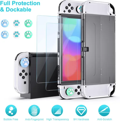 Vista 6 de innoAura Paquete de accesorios Switch OLED 18 en 1 con funda para interruptor, funda de juego para interruptor, protector de pantalla OLED, soporte