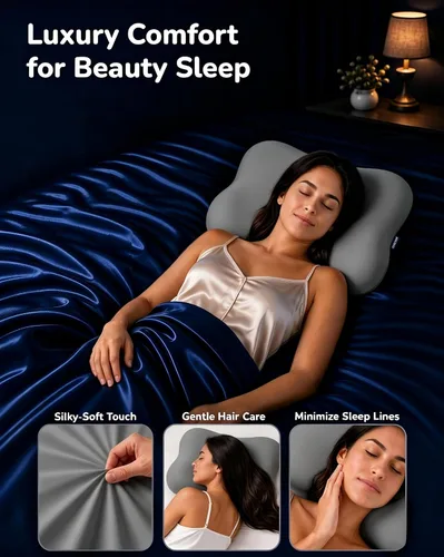 Vista 9 de Almohada cervical para dormir, almohadas de espuma viscoelástica Gris