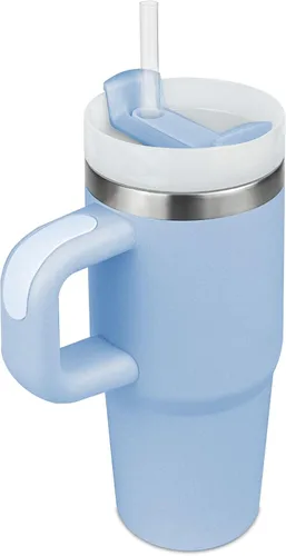 Vista 28 de Vaso de 14 oz con asa y pajita, vaso de 14 oz para niños con tapa y pajita, vasos de acero inoxidable para niños, para deportes al aire libre