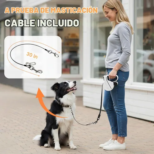 Vista 5 de Correa retráctil para perro con luz LED y cinta reflectante para paseo nocturno, correa de perro de 16 pies con dispensador de bolsas