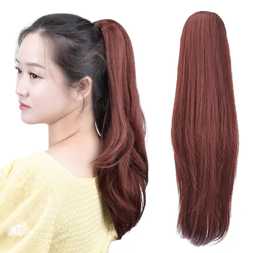 Vista 68 de Cola de caballo con clip, color castaño rojizo, ondulado de 10 pulgadas, extensión de cola de caballo de 3.3 onzas, extensiones de cabello sintético