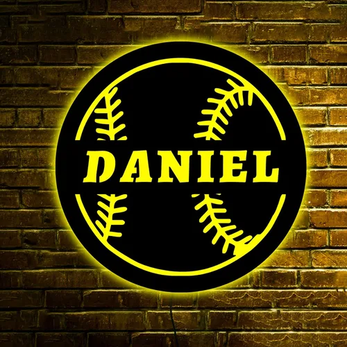 Vista 2 de Letrero de béisbol personalizado, nombre de jugador de béisbol personalizado, luz LED de béisbol, letrero de pelota de béisbol personalizado