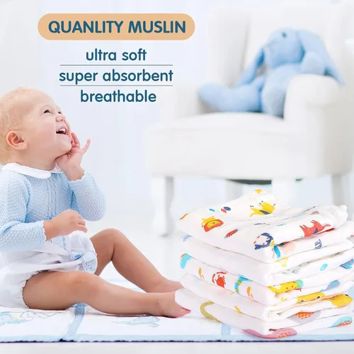 Vista 2 de Tatuo Paquete de 10 paños de muselina para bebé, 20 x 10 pulgadas, 6 capas, suaves y absorbentes, para recién nacidos, para baby shower, niños