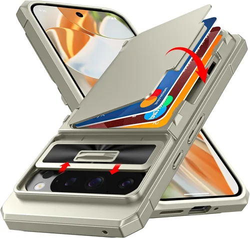 Vista 21 de CENMASO - Funda para Google Pixel 9 Pro XL con tarjetero (4 tarjetas), funda deslizante para cámara y función atril, bloqueo RFID, protección