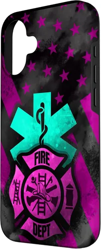 Vista 2 de EMT EMS Firefighter Pink Turquoise Fire Rescue American Flag Case for iPhone 16
