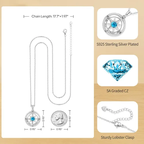 Vista 50 de Peeshow Collar para mujer, brújula, piedra natal, joyería de cumpleaños, aniversario, ideas para su novia, regalo romántico de amor en Navidad, día