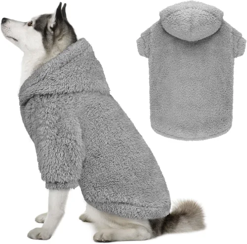 Vista 13 de Suéteres de vellón y sherpa para perros pequeños, mullidos, suaves, de doble cara, afelpados, con capucha, negro, XS