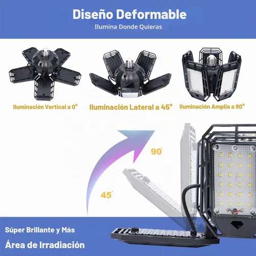 Vista 2 de Luces LED de garaje, diseño deformable con paneles ajustables, 150 W, 15000 lúmenes, 6500 K, base de tornillo E26/E27, iluminación súper brillante