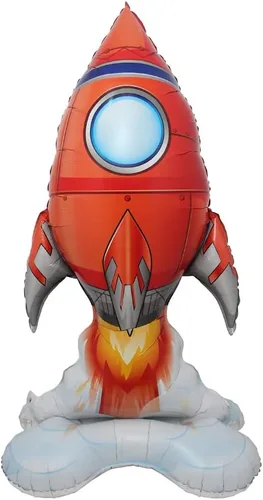 Vista 10 de Globos de aluminio con forma de cohete y astronauta en 4D de pie, globos de aluminio para helio, temática del espacio exterior, decoración de fiesta