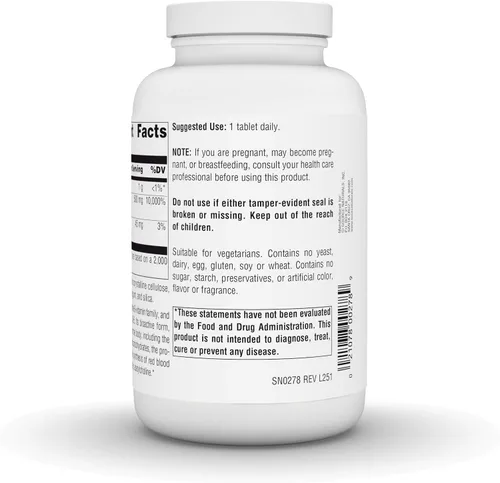 Vista 4 de Source Naturals Ácido pantoténico 500 mg Vitamina B-5 Suplemento dietético - 200 Tabletas