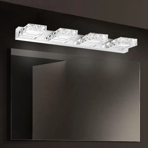 Vista 11 de Lámpara de tocador de cristal de 18.1 pulgadas, 3 luces, accesorios de iluminación de baño, lámpara de pared LED cromada moderna sobre espejo