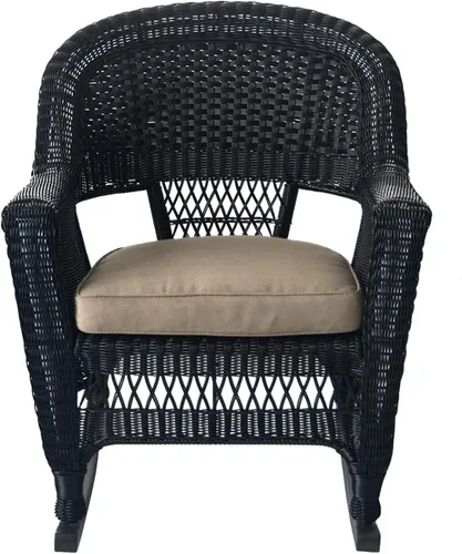 Vista 12 de Jeco Silla Rocker de mimbre con cojín bronceado, juego de 2, color espresso