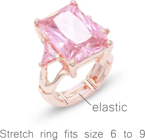 Vista 2 de Lavencious Anillos elásticos grandes y brillantes con circonitas cúbicas para mujer, talla 7-9