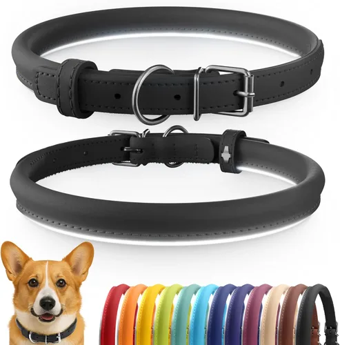 Vista 83 de CollarDirect - Collar de cuero enrollado para perro, collar redondo acolchado suave para cachorro, collar de cuero auténtico hecho a mano