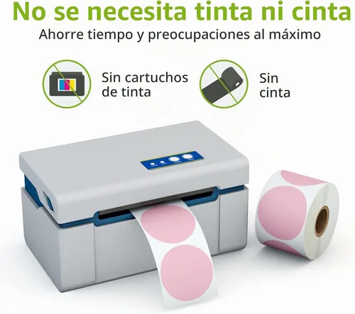 Vista 4 de Etiquetas térmicas directas circulares rosas de 2 pulgadas, calcomanías térmicas directas redondas autoadhesivas, etiquetas adhesivas multiusos