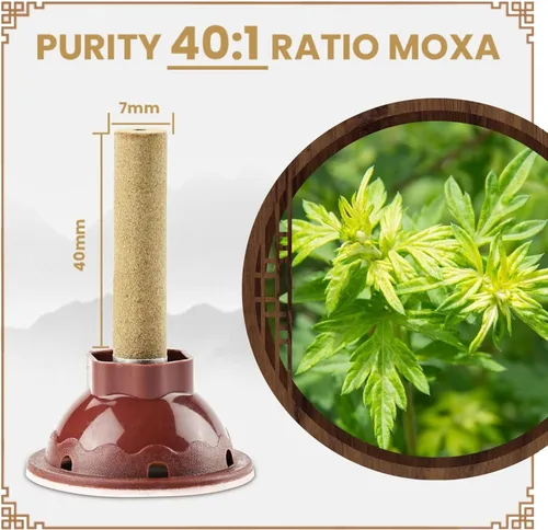 Vista 5 de Aiaijiu - Juego de palos de moxa autoadhesivos, kit de moxibustión de medicina tradicional china con soportes de base, tapas protectoras, ideal