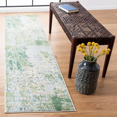 Vista 13 de SAFAVIEH Madison Collection - Alfombra decorativa de 2 pies 2 pulgadas x 4 pies, verde y azul, diseño abstracto moderno, no desprende pelusa